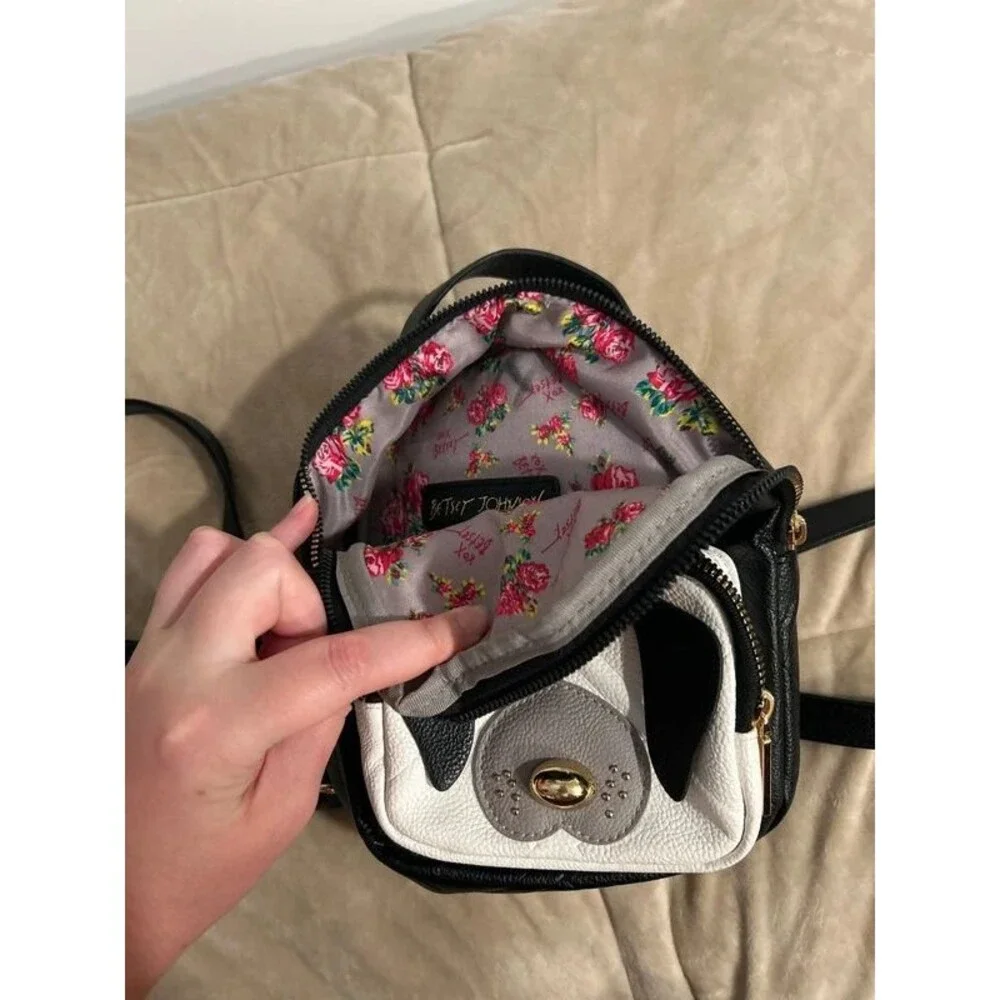 Betsey Johnson Mini Dog Face Backpack Rose Lining